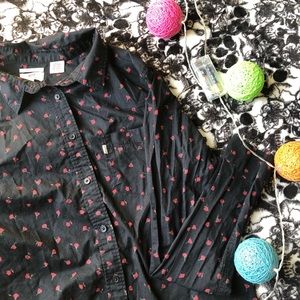 Black flower button down